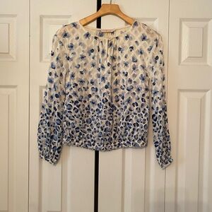 Tory Burch Silk Cream Blouse with Blue Petal Print